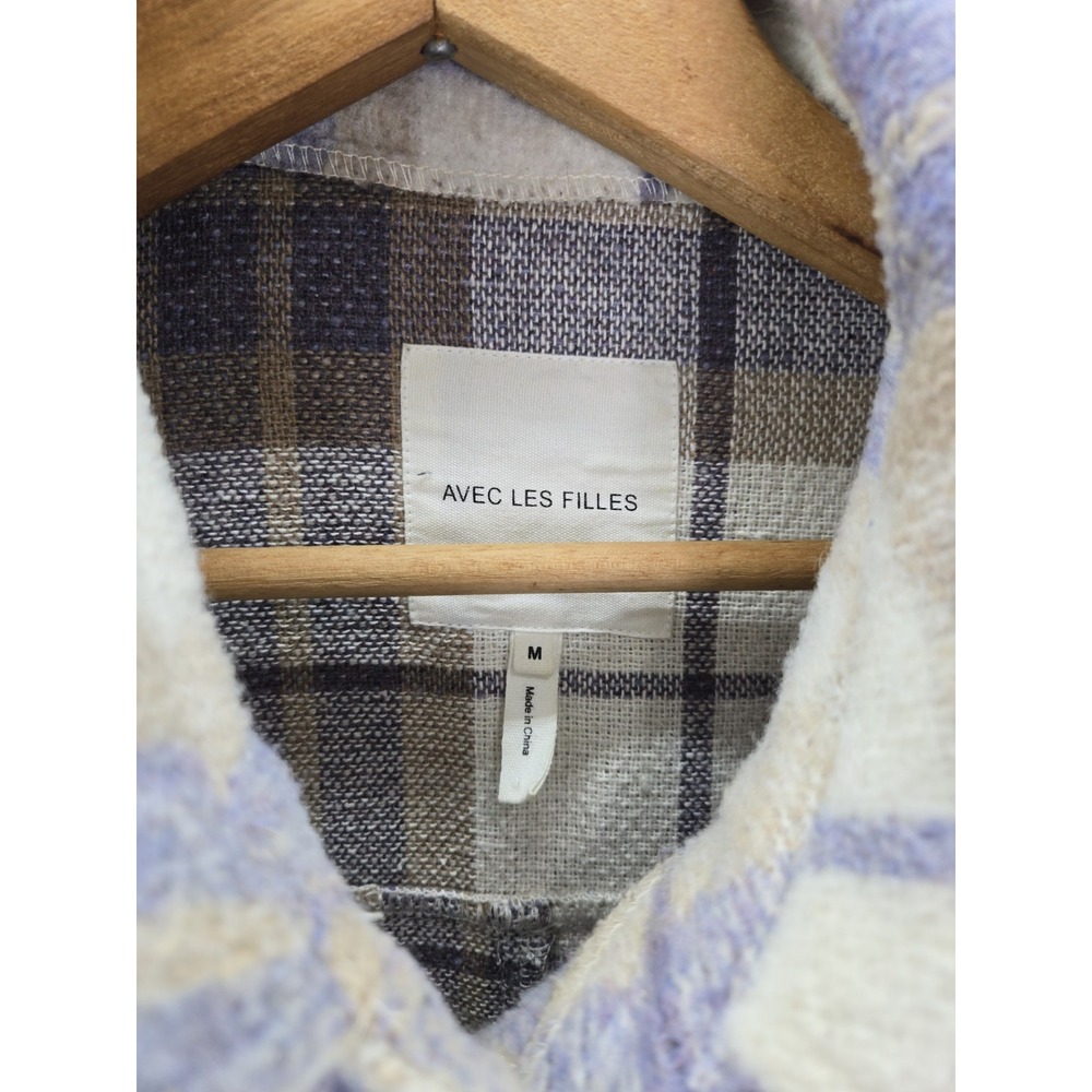 Anthropologie Avec Les Filles Purple White Plaid Button Front Coat Shacket M - Picture 3 of 6